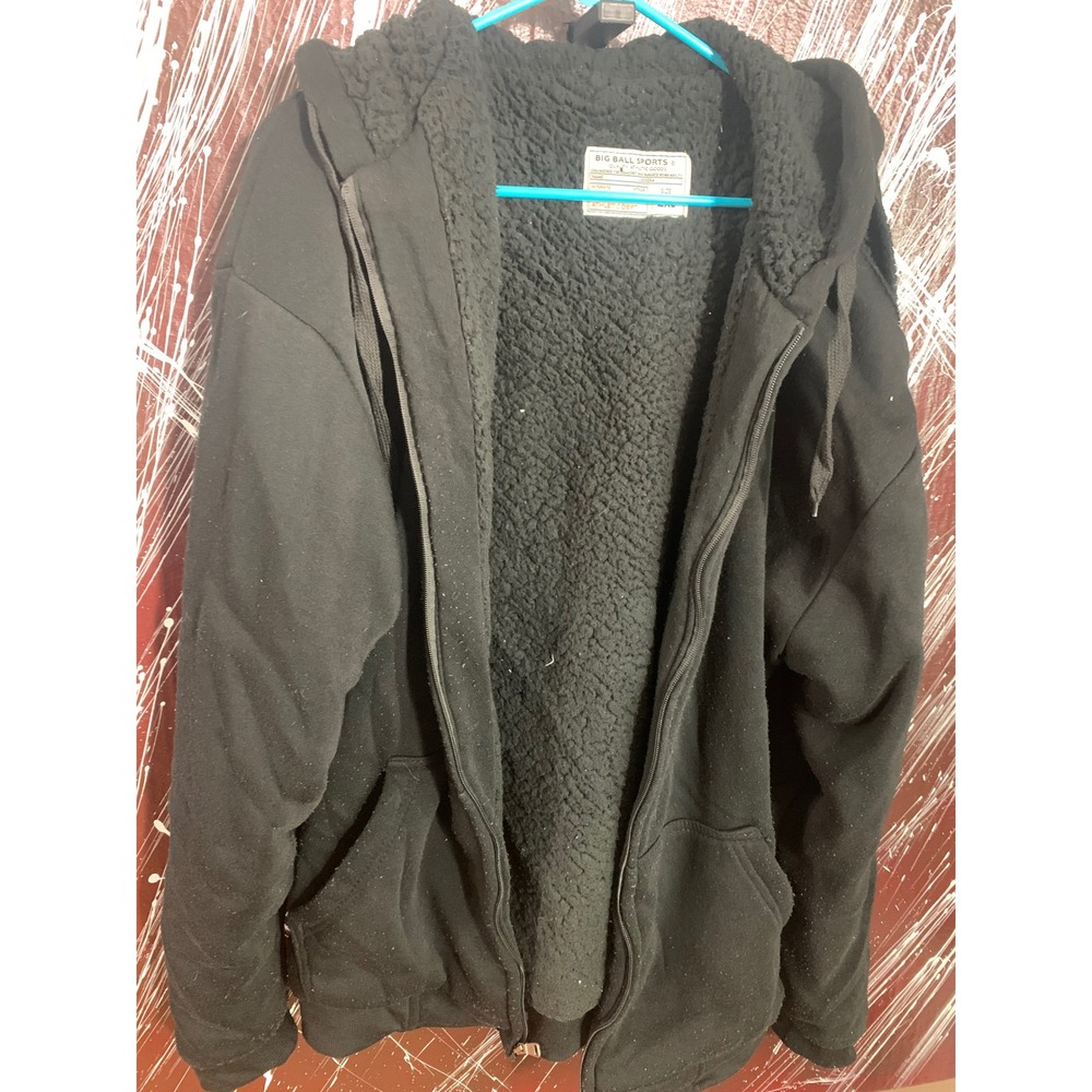 Big Ball Sports Mens 2XL Black Sherpa Lined Full Zip Hoodie Heavyweight Jacket